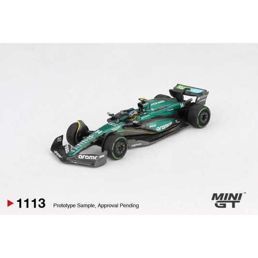 Mini GT 1:64 Aston Martin AMR24 #14 Fernando Alonso Canadian GP 2024 Formula 1 die-cast model car.