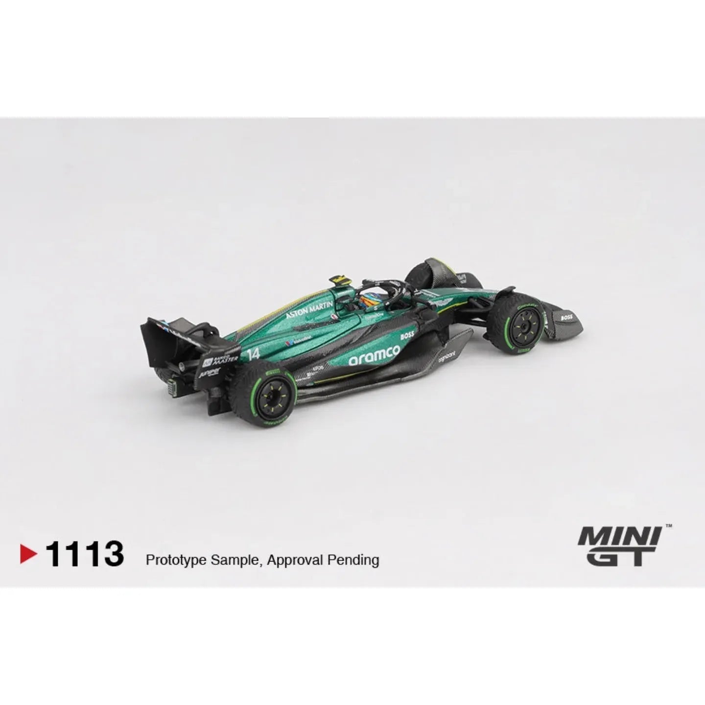 Mini GT 1:64 Aston Martin AMR24 #14 Fernando Alonso Canadian GP 2024 Formula 1 die-cast model car.