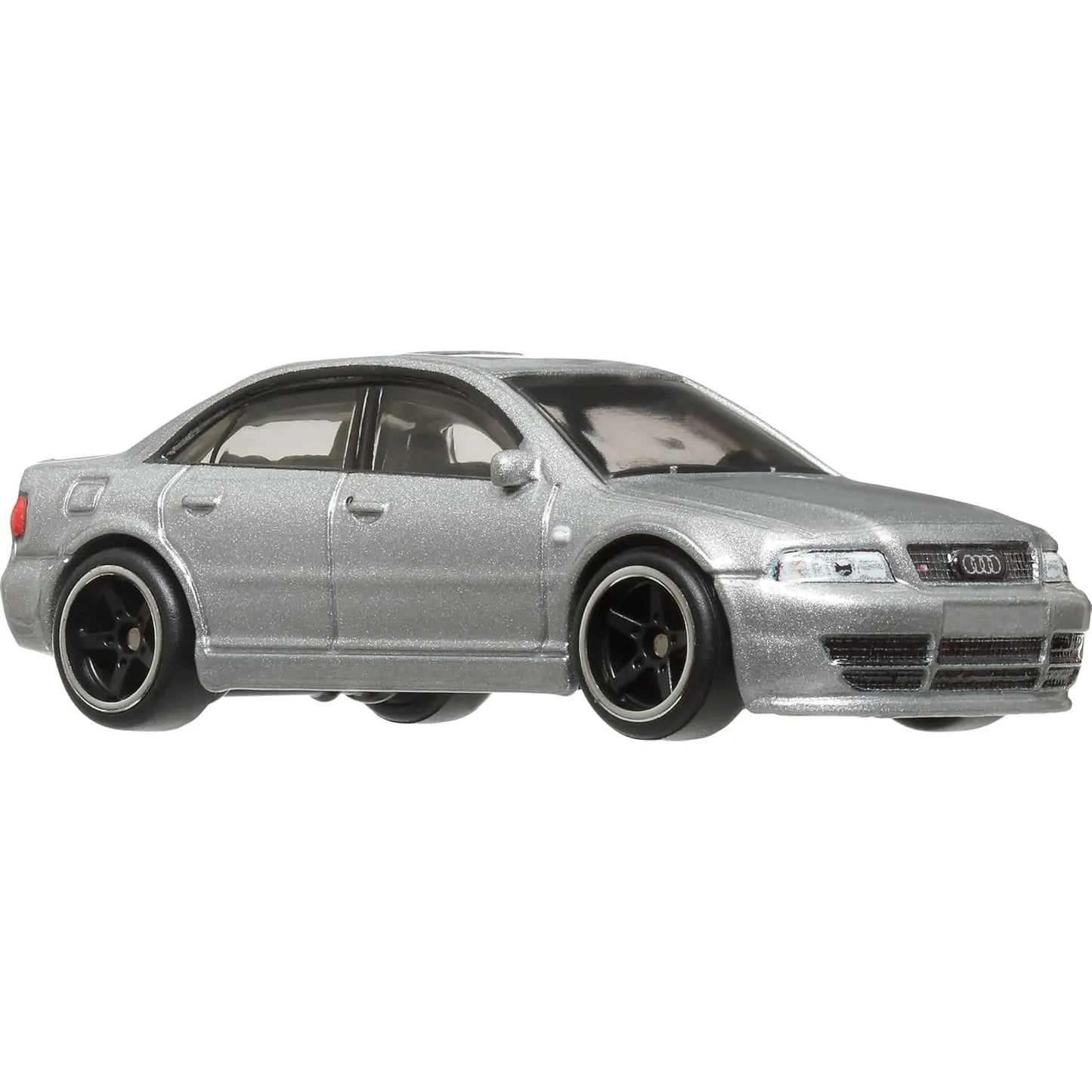 Hot Wheels 1:64 Audi S4 quattro World Tour 5/5 premium die-cast model in Light Silver Metallic with Real Riders wheels and Metal/Metal construction.