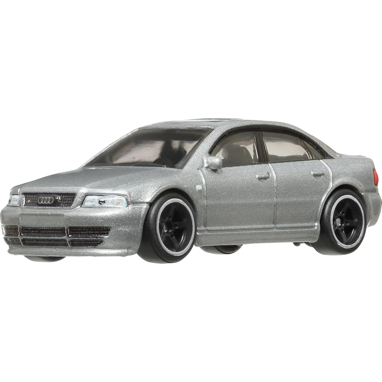 Hot Wheels 1:64 Audi S4 quattro World Tour 5/5 premium die-cast model in Light Silver Metallic with Real Riders wheels and Metal/Metal construction.