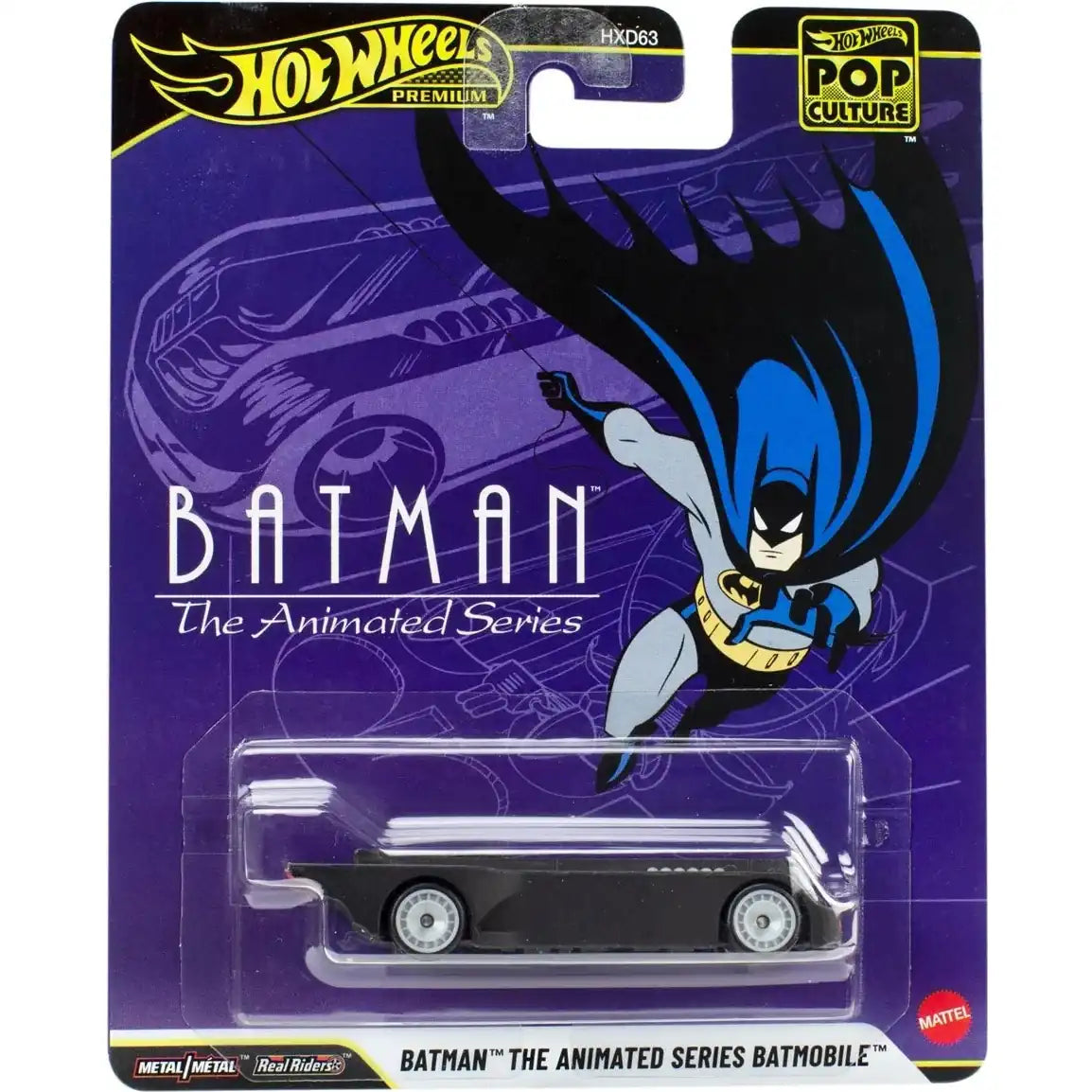 Hot Wheels Pop Culture Batman The Animated Series Batmobile die-cast with Real Riders wheels and black finish