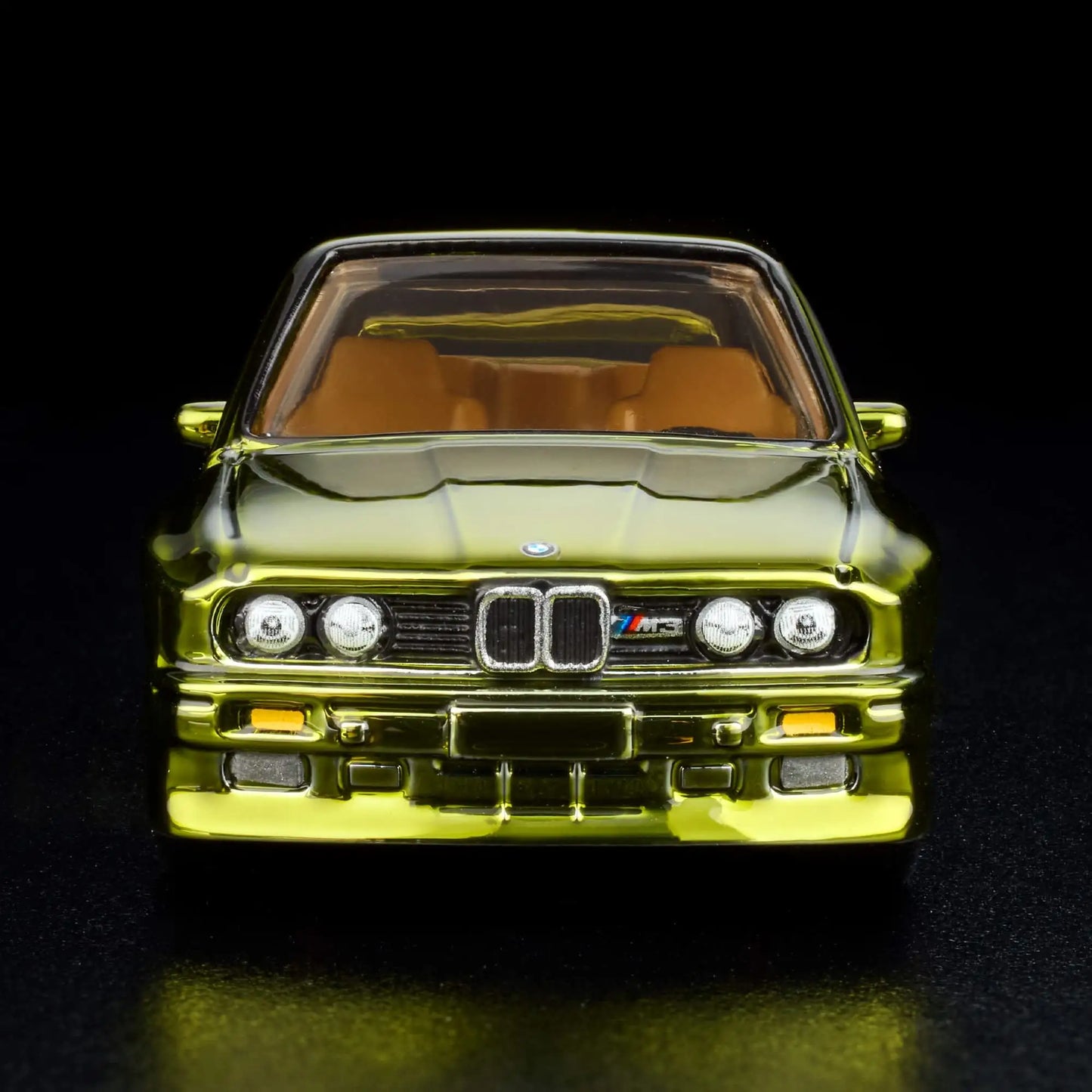 Hot Wheels RLC Exclusive 1991 BMW M3 in Spectraflame Olive with Real Riders gold 10-spoke wheels and opening doors.