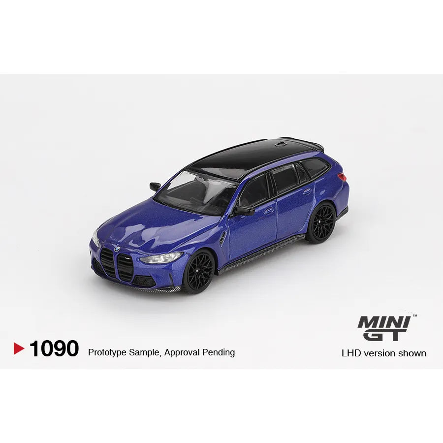 Mini GT 1:64 BMW M3 Touring Competition Portimao Blue Metallic 2023 die-cast model car.