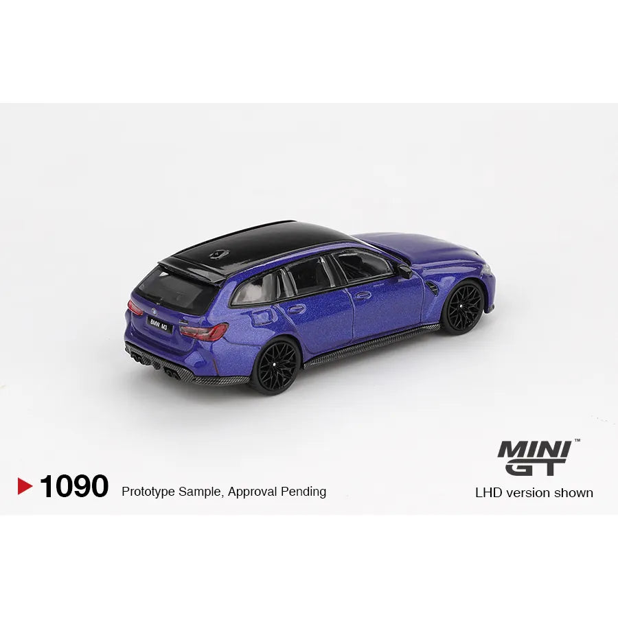 Mini GT 1:64 BMW M3 Touring Competition Portimao Blue Metallic 2023 die-cast model car.