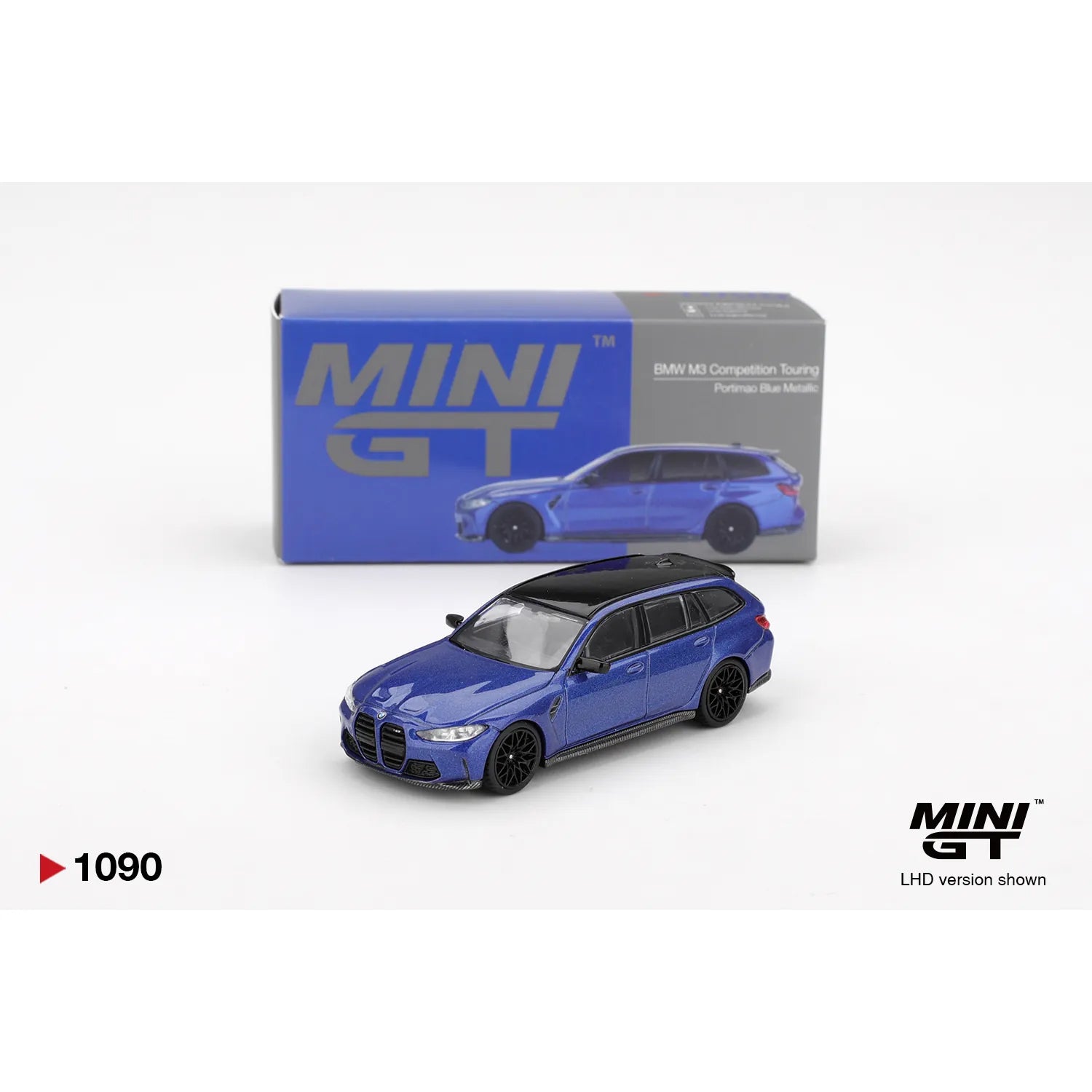 Mini GT 1:64 BMW M3 Touring Competition Portimao Blue Metallic 2023 die-cast model car.