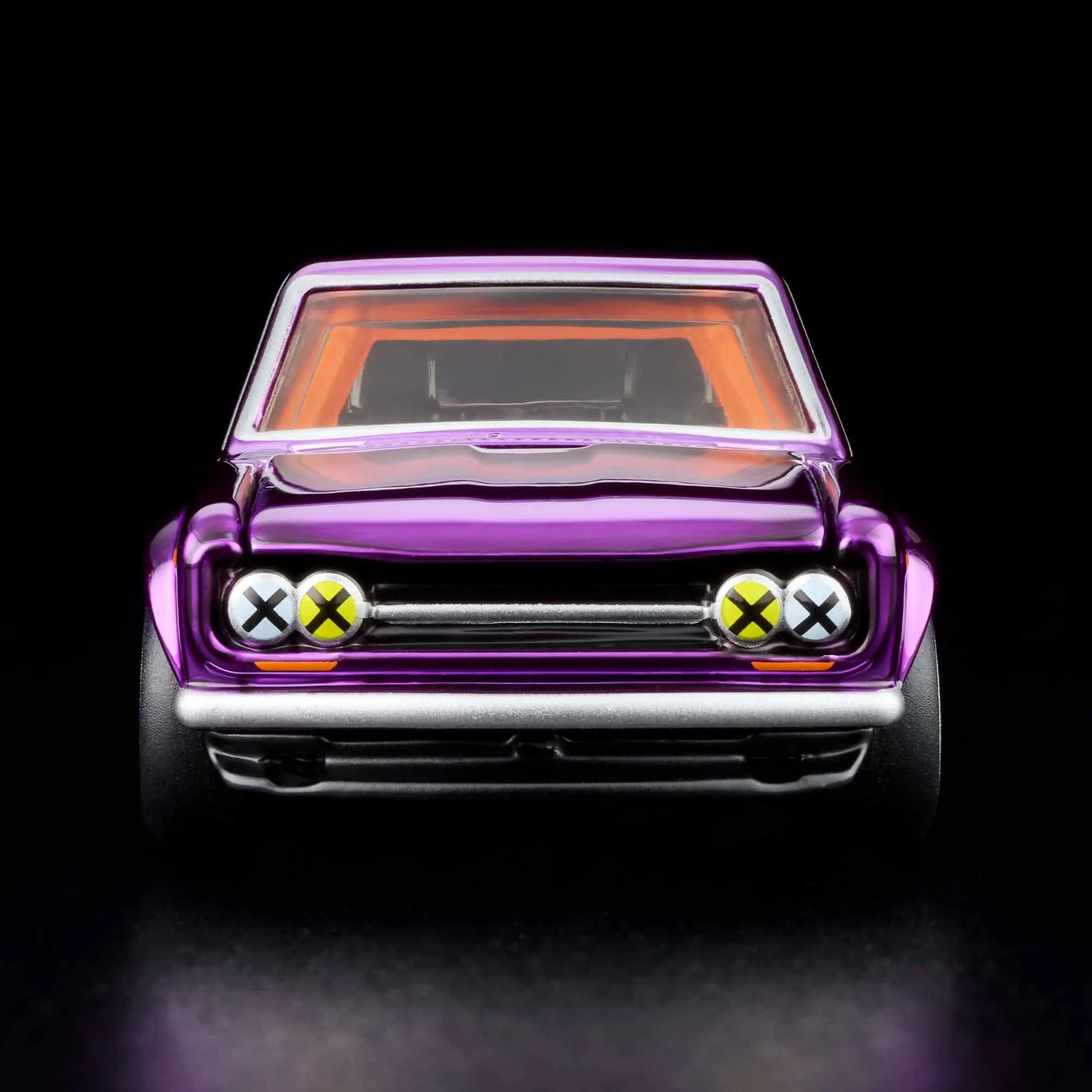 Hot Wheels RLC Exclusive '71 Datsun 510 in Spectraflame Purple with opening hood, L18 engine, and Real Riders gold 4-spoke wheels.