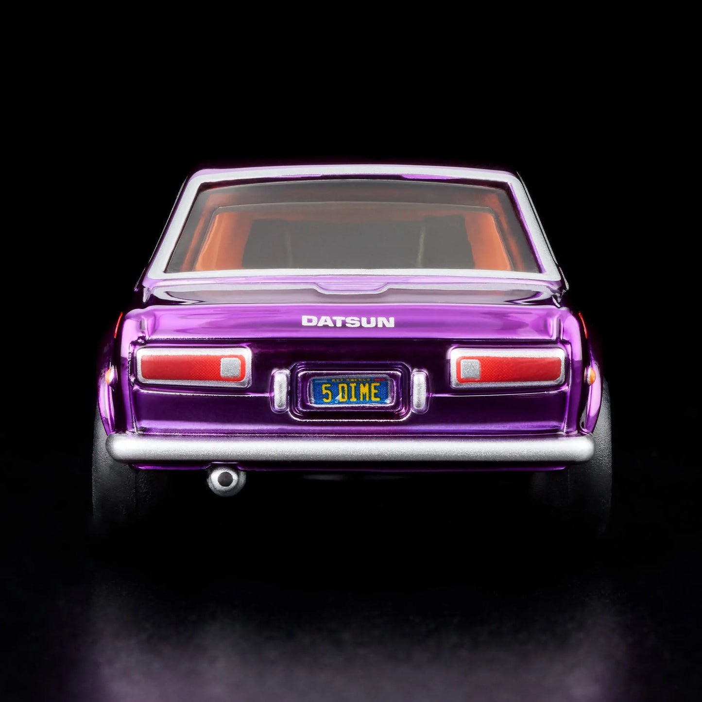 Hot Wheels RLC Exclusive '71 Datsun 510 in Spectraflame Purple with opening hood, L18 engine, and Real Riders gold 4-spoke wheels.