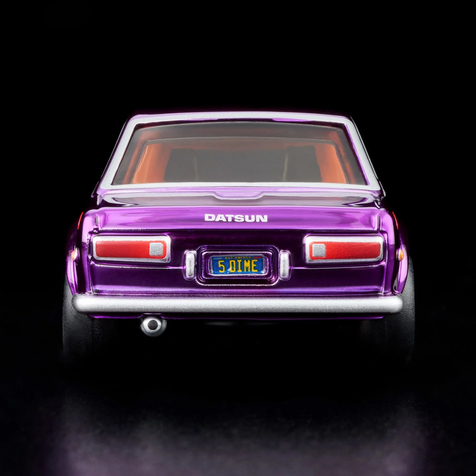Hot Wheels RLC Exclusive '71 Datsun 510 in Spectraflame Purple with opening hood, L18 engine, and Real Riders gold 4-spoke wheels.
