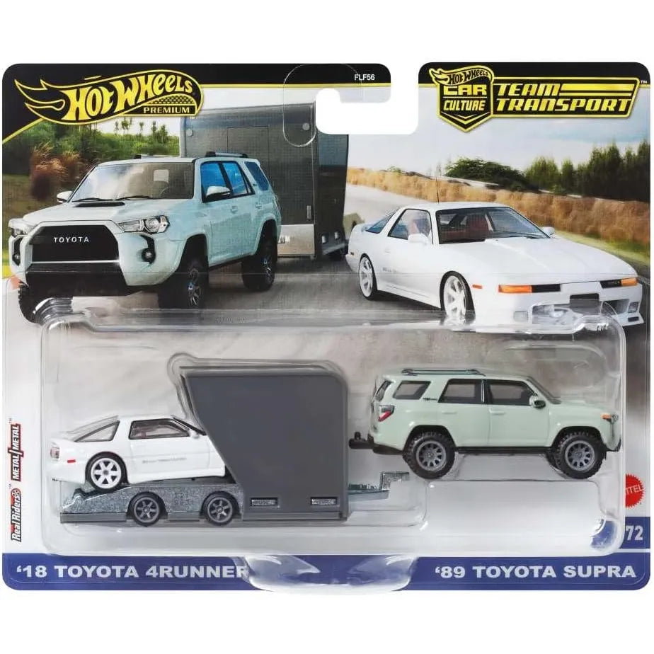 Hot Wheels Team ’18 Toyota 4Runner and ’89 Toyota Supra #72 HRV37 FLF56 1:64 scale die-cast collectible.