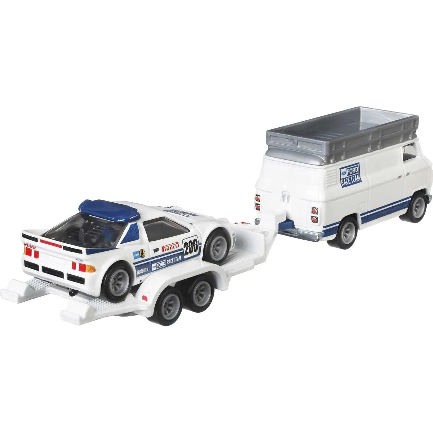 Hot Wheels 1:64 Ford RS200 and Rally Van Team Transport #33 GTT28 FLF56 premium die-cast set.