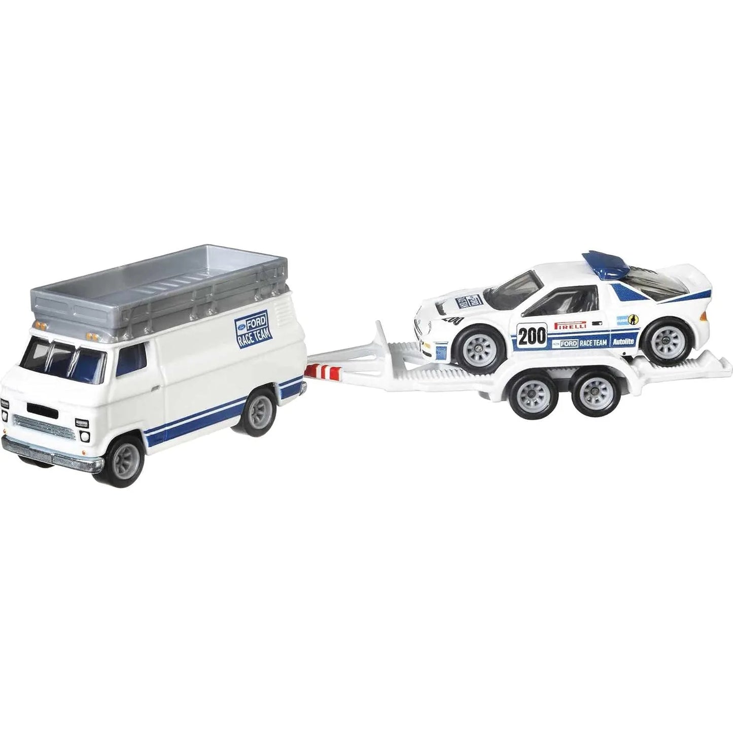 Hot Wheels 1:64 Ford RS200 and Rally Van Team Transport #33 GTT28 FLF56 premium die-cast set.