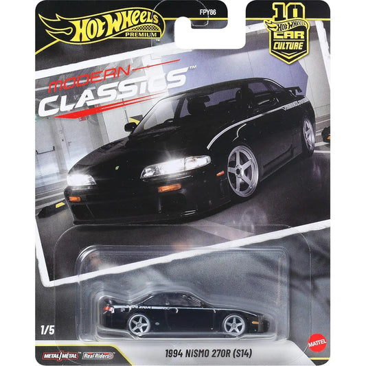 Hot Wheels Premium 1:64 1994 Nismo 270R S14 Modern Classics Car Culture die-cast model with Real Riders wheels and premium detailing.