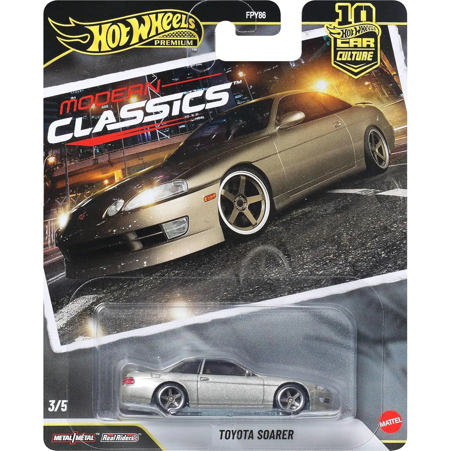 Hot Wheels Premium 1:64 Toyota Soarer Modern Classics Car Culture die-cast model with Real Riders wheels and premium detailing.