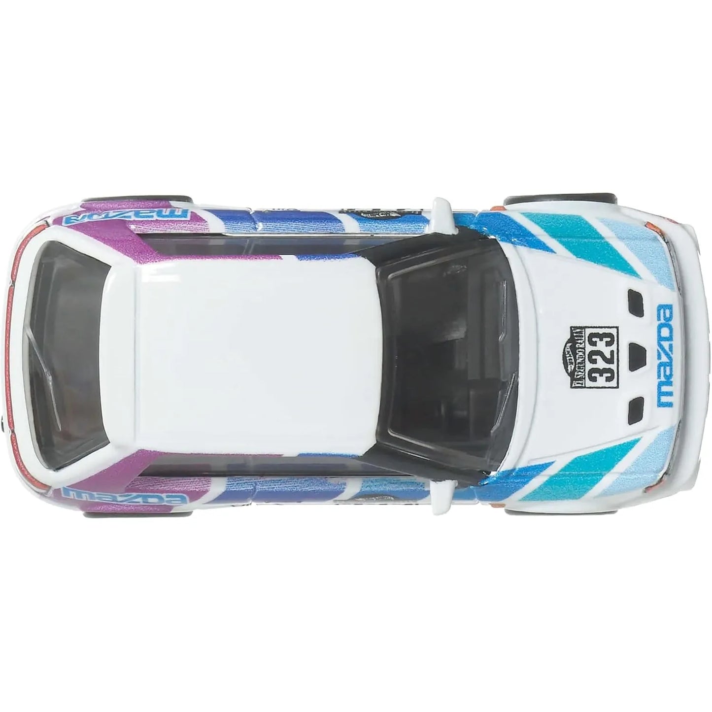 Hot Wheels 1:64 Mazda 323 GTR Modern Classics Car Culture premium die-cast model with Real Riders wheels and racing livery.