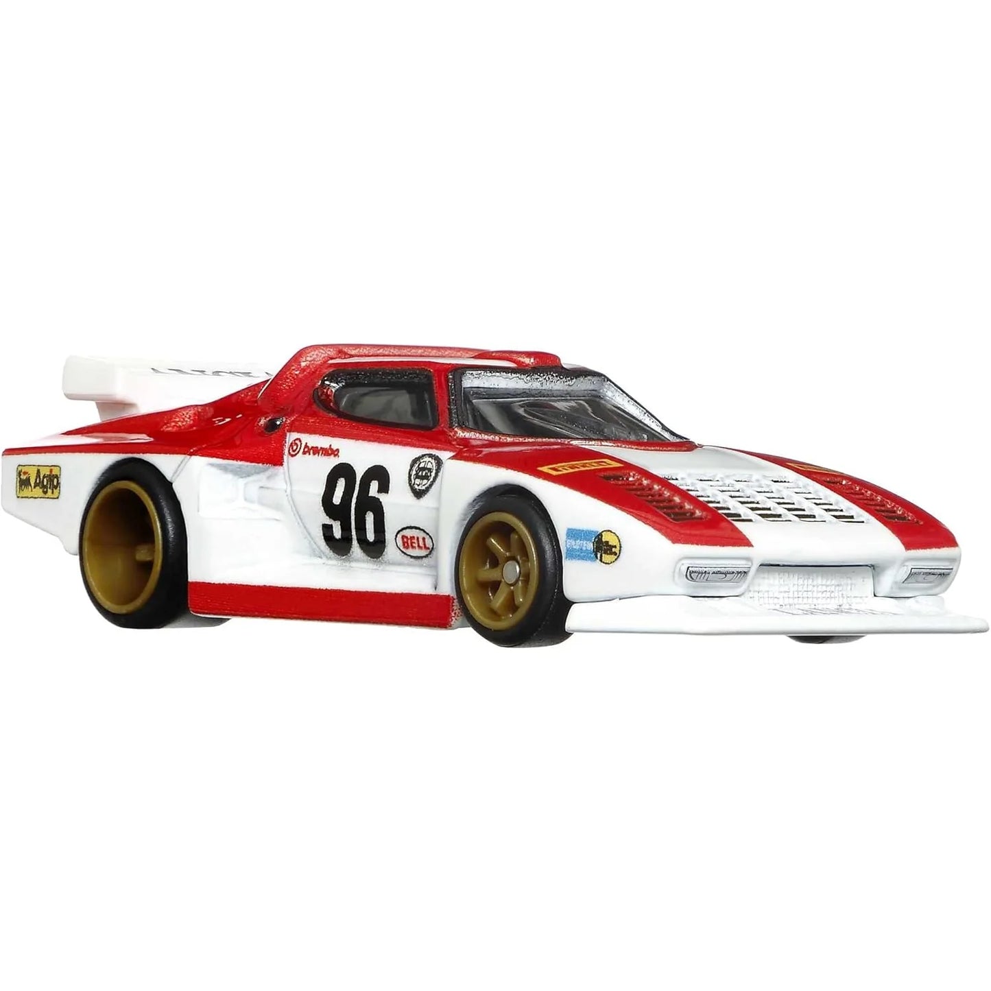 Hot Wheels Premium Car Culture Team Transport #42 Lancia Stratos Group 5 with Sakura Sprinter transporter in white and red racing livery, 1:64 scale die-cast set with protector included.