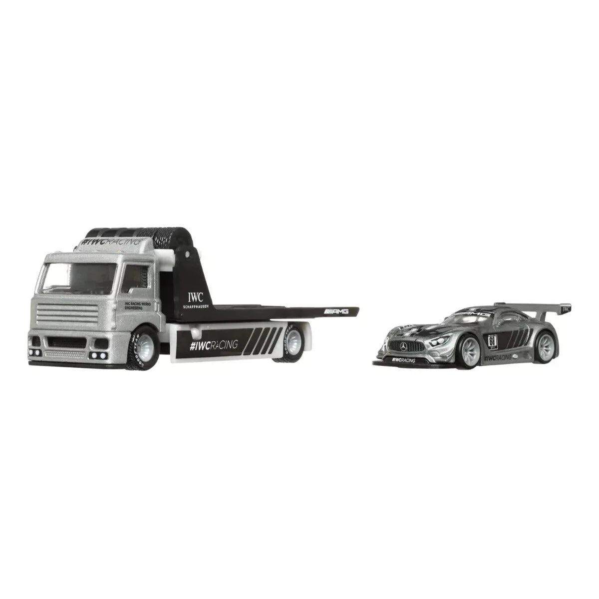 Hot Wheels 1:64 Team Transport featuring the '16 Mercedes-AMG GT3 race car and Fleet Street hauler #48 HCR39 FLF56.