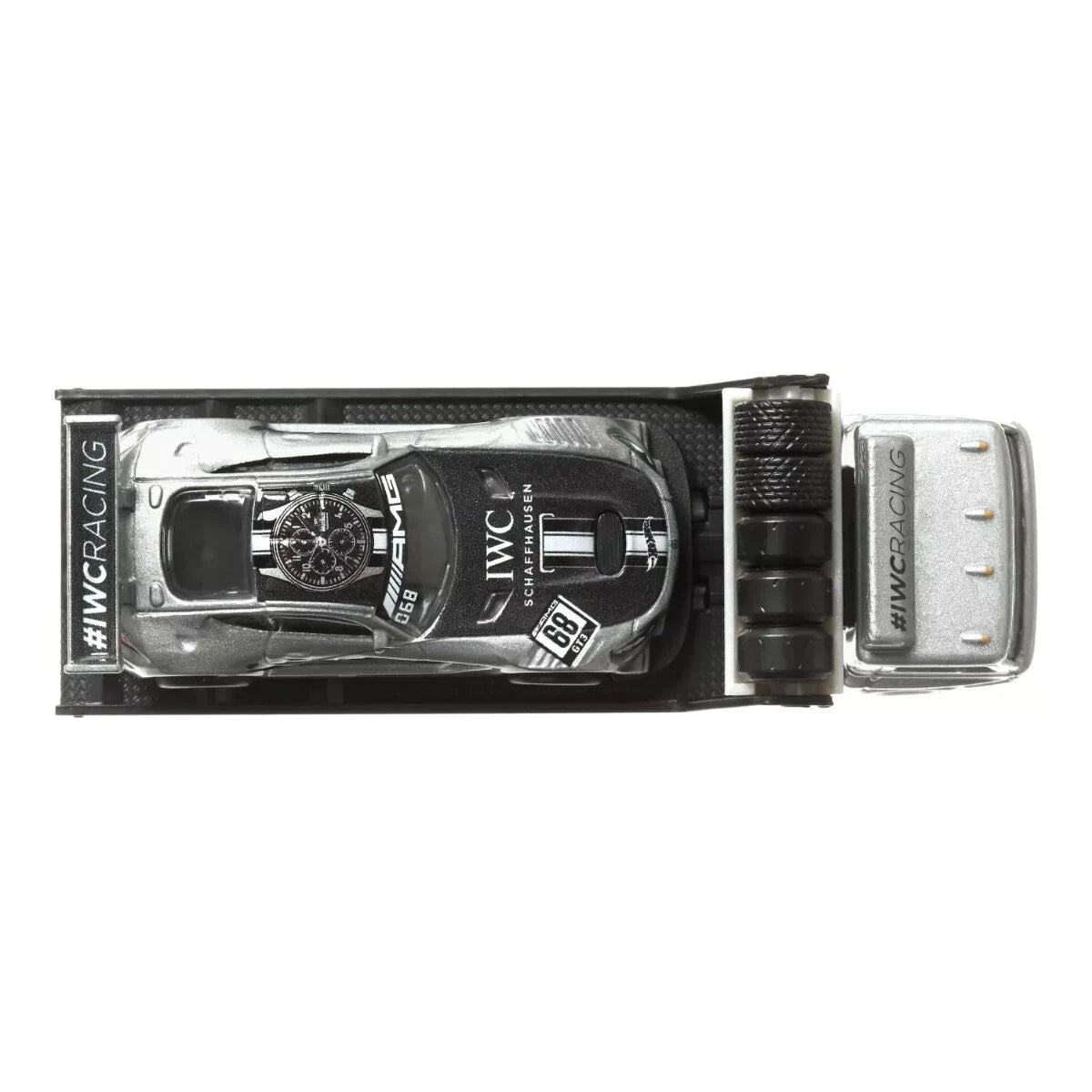 Hot Wheels 1:64 Team Transport featuring the '16 Mercedes-AMG GT3 race car and Fleet Street hauler #48 HCR39 FLF56.