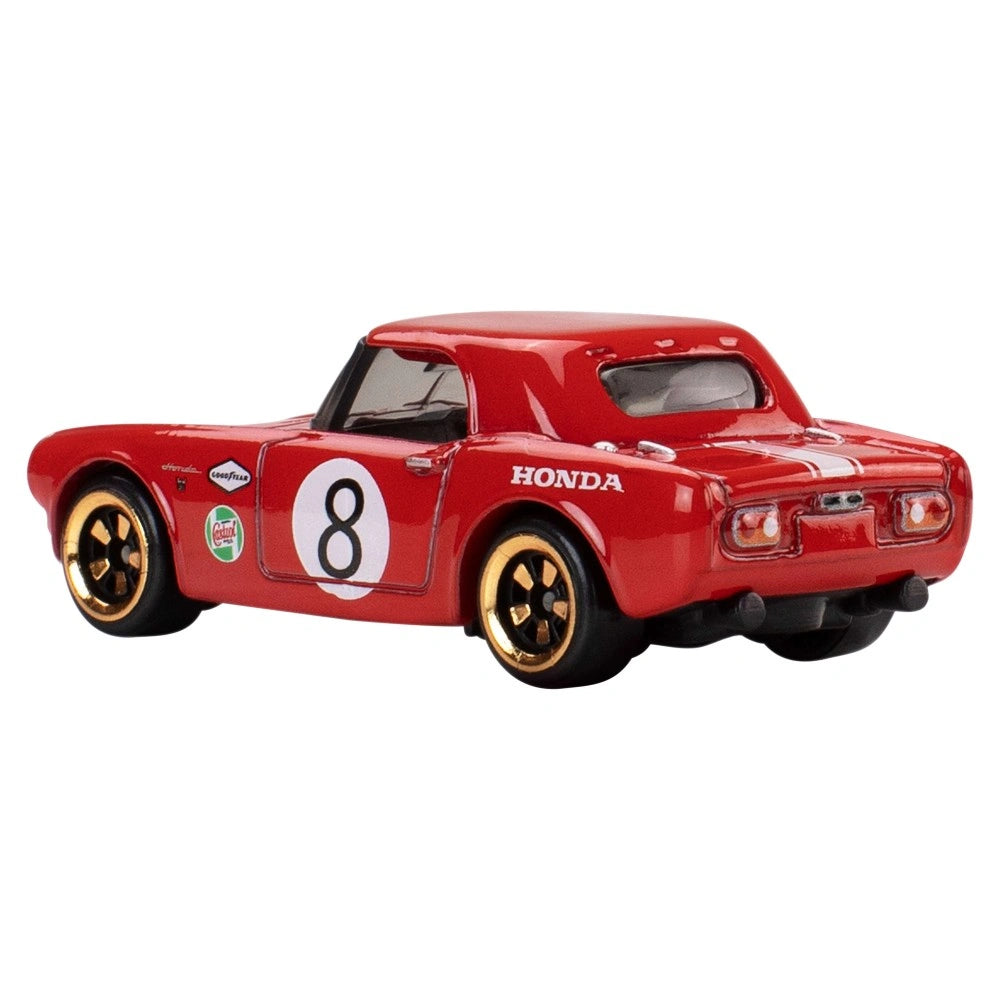 Hot Wheels 1:64 scale Honda S800 Racing Course from Silver Series RR Rally Racers with vintage racing livery.