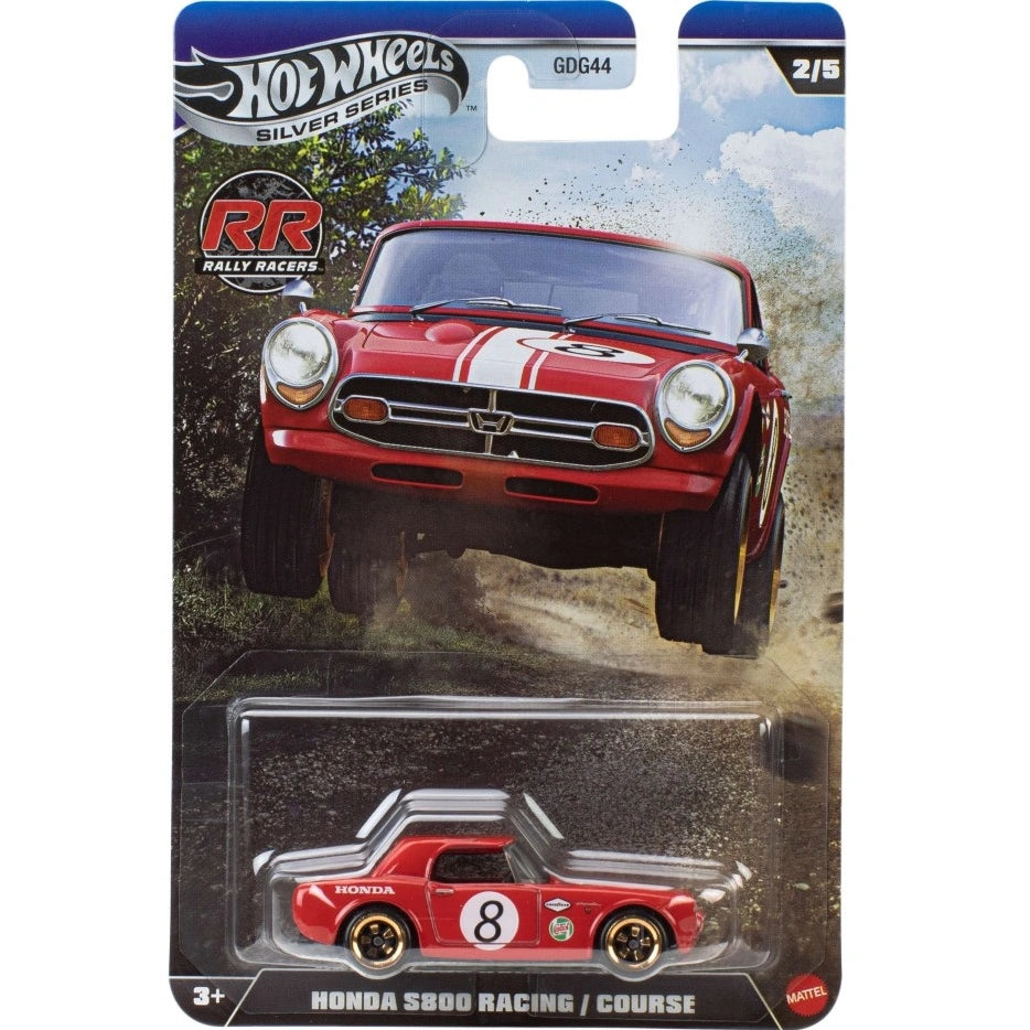 Hot Wheels 1:64 scale Honda S800 Racing Course from Silver Series RR Rally Racers with vintage racing livery.