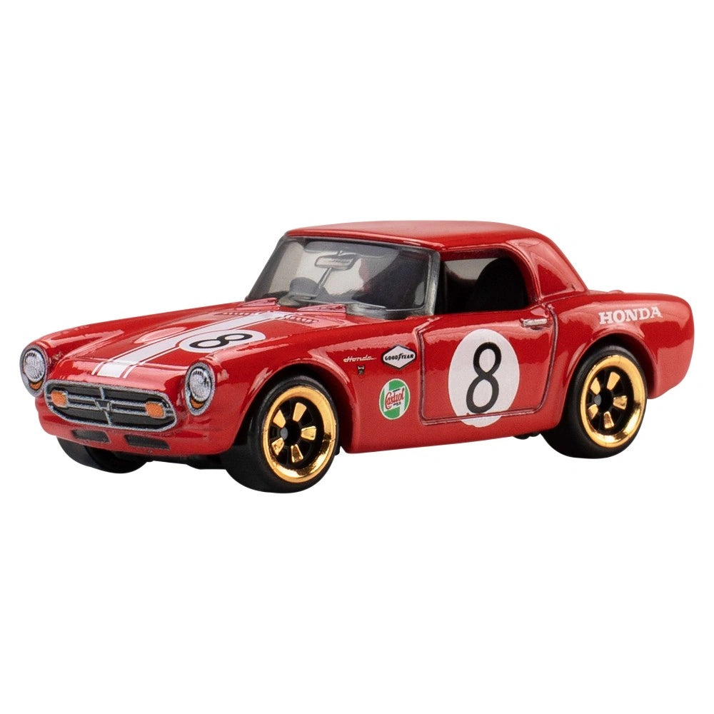 Hot Wheels 1:64 scale Honda S800 Racing Course from Silver Series RR Rally Racers with vintage racing livery.