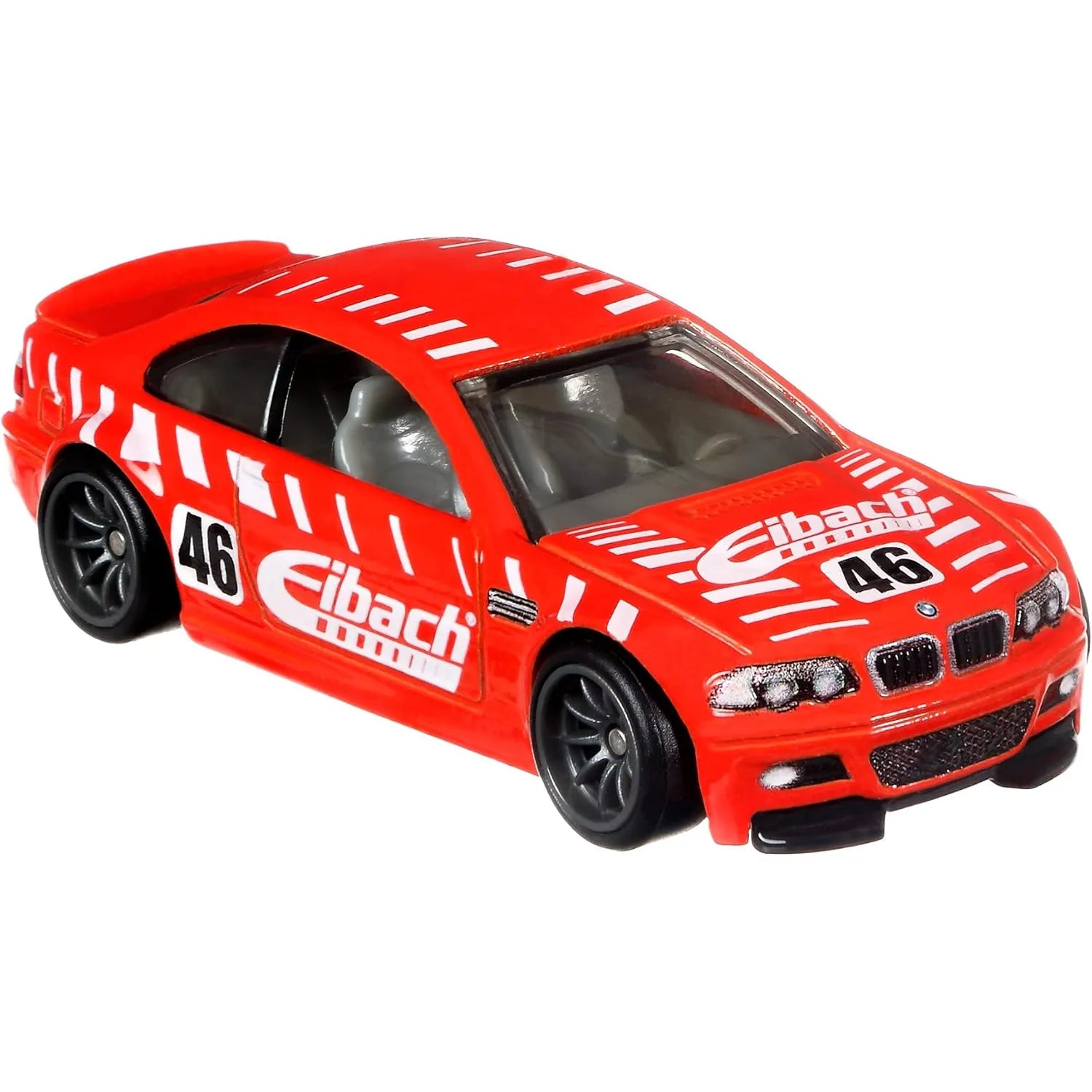 Hot Wheels 1:64 BMW M3 E46 with Aero Lift Team Transport #29 in red Eibach racing livery with Real Riders tires.