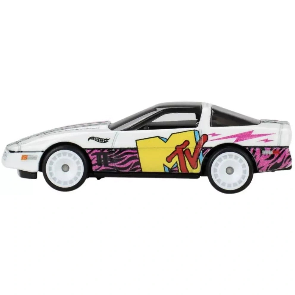 Hot Wheels 1984 Chevrolet Corvette MTV Pop Culture Premium 1:64 die-cast collectible with themed graphics.