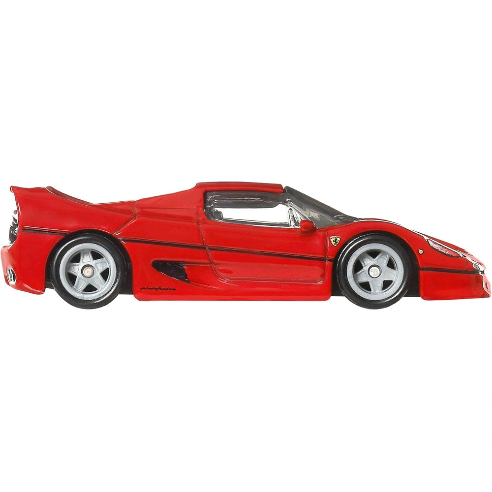 Hot Wheels Premium 1:64 Ferrari F50 red Car Culture Timeless Icons die-cast with Real Riders rubber tires.