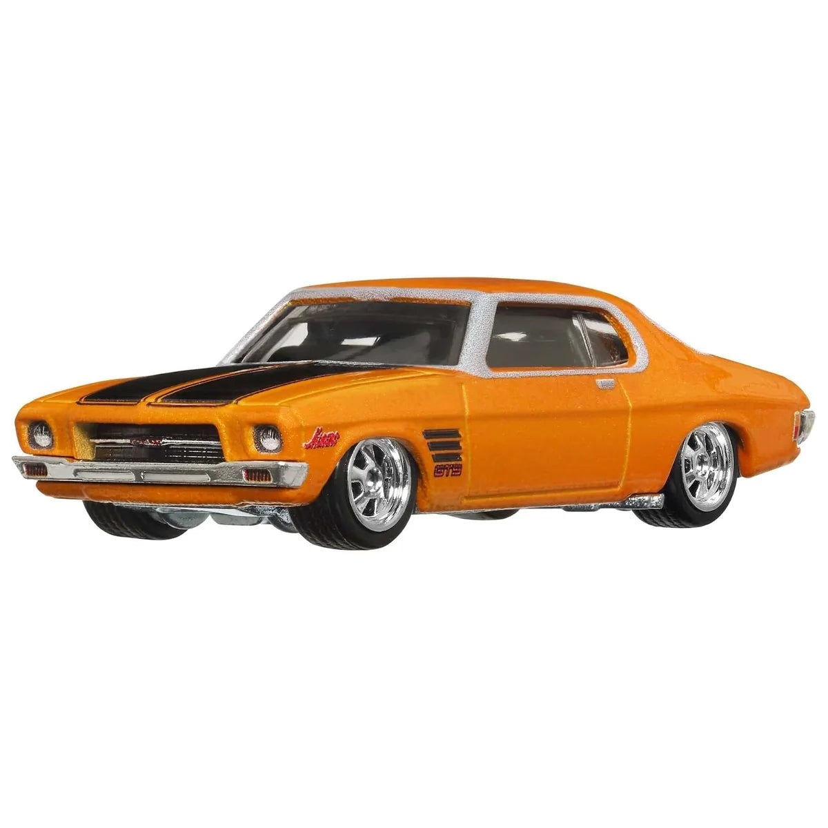 Hot Wheels 1:64 Premium Boulevard #53 1973 Holden Monaro GTS Orange die-cast with Real Riders wheels, Metal/Metal construction, factory sealed blister card.