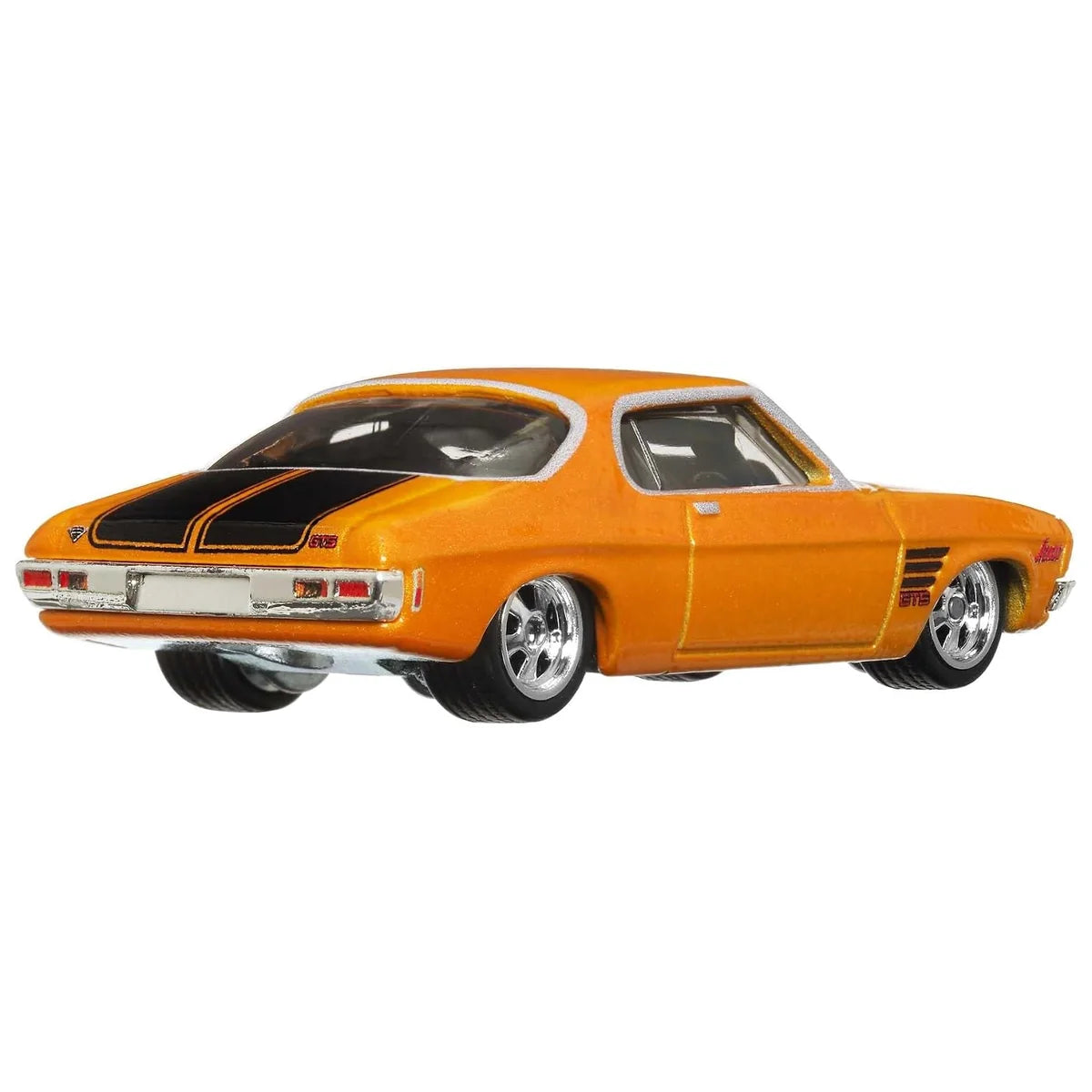 Hot Wheels 1:64 Premium Boulevard #53 1973 Holden Monaro GTS Orange die-cast with Real Riders wheels, Metal/Metal construction, factory sealed blister card.