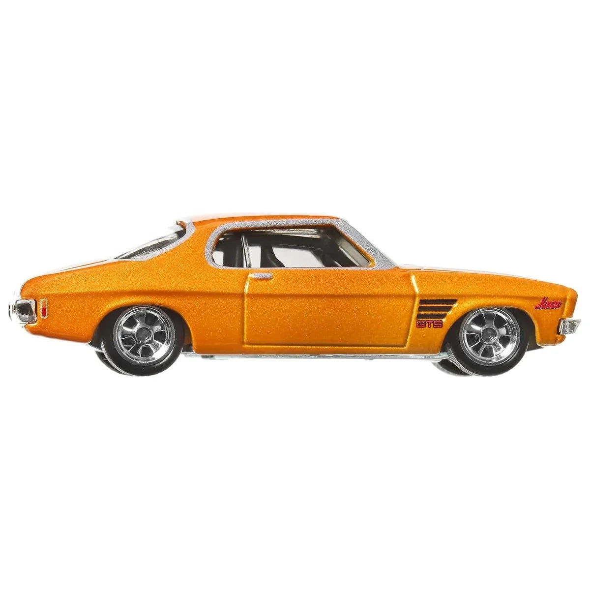 Hot Wheels 1:64 Premium Boulevard #53 1973 Holden Monaro GTS Orange die-cast with Real Riders wheels, Metal/Metal construction, factory sealed blister card.