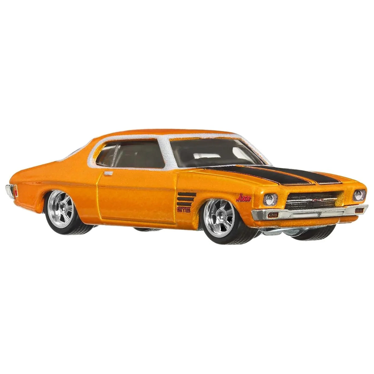 Hot Wheels 1:64 Premium Boulevard #53 1973 Holden Monaro GTS Orange die-cast with Real Riders wheels, Metal/Metal construction, factory sealed blister card.