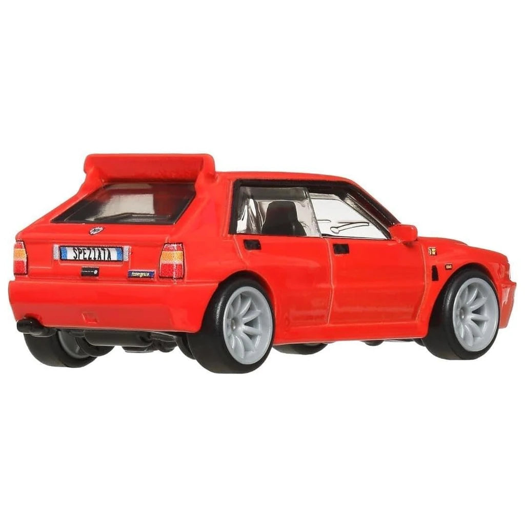 Hot Wheels 1:64 red Lancia Delta Integrale Boulevard #117 with silver wheels in blister packaging, JBL18