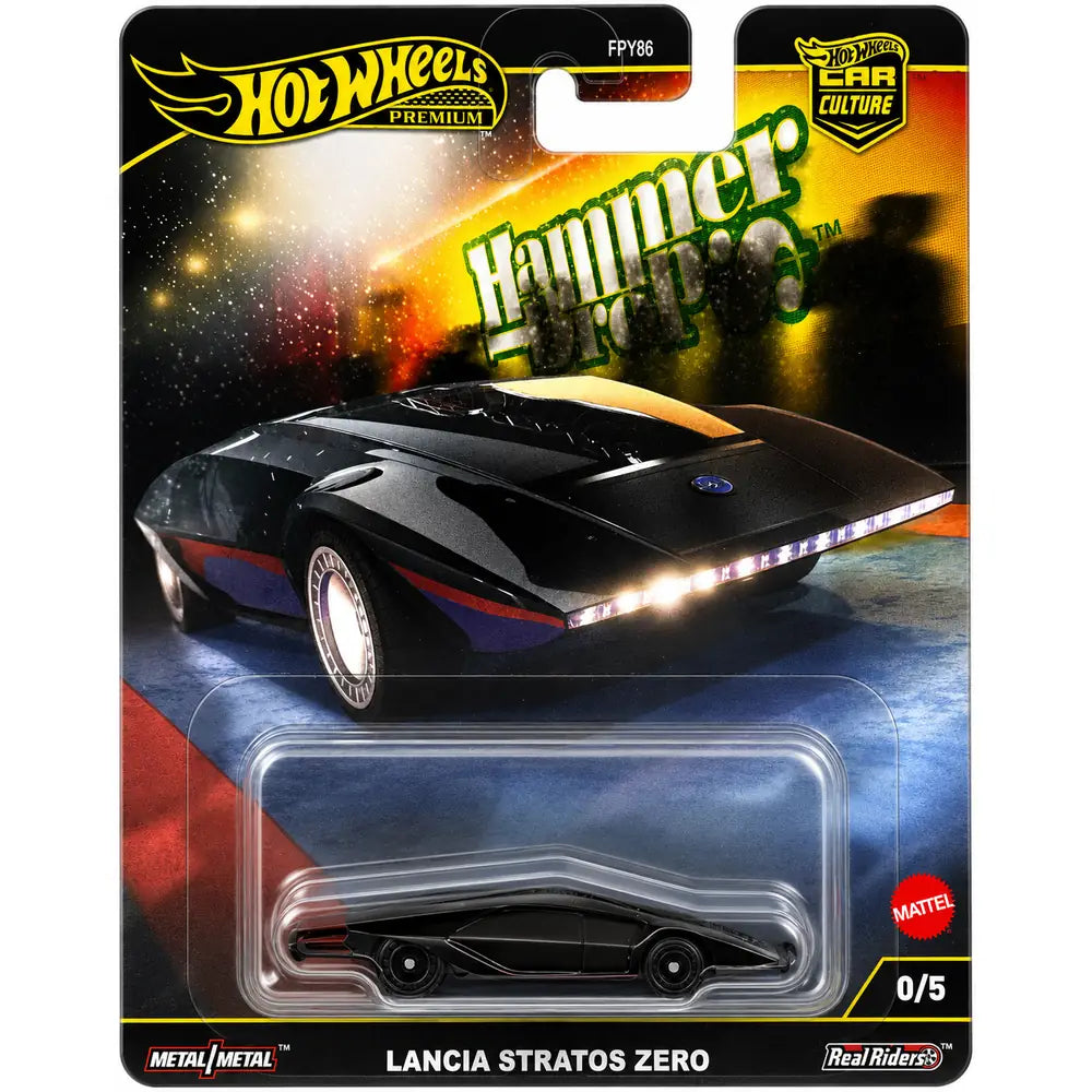 Hot Wheels Premium Car Culture Hammer Drop Lancia Stratos Zero Black 0/5 FPY86 HRW10 Protector Included