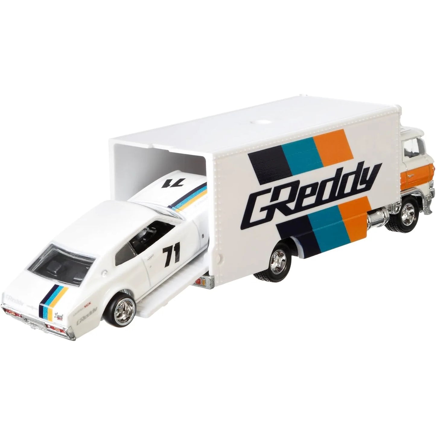 Hot Wheels 1:64 Nissan Laurel 2000 SGX and Sakura Sprinter GReddy Team Transport #2 FLF59 premium die-cast set.