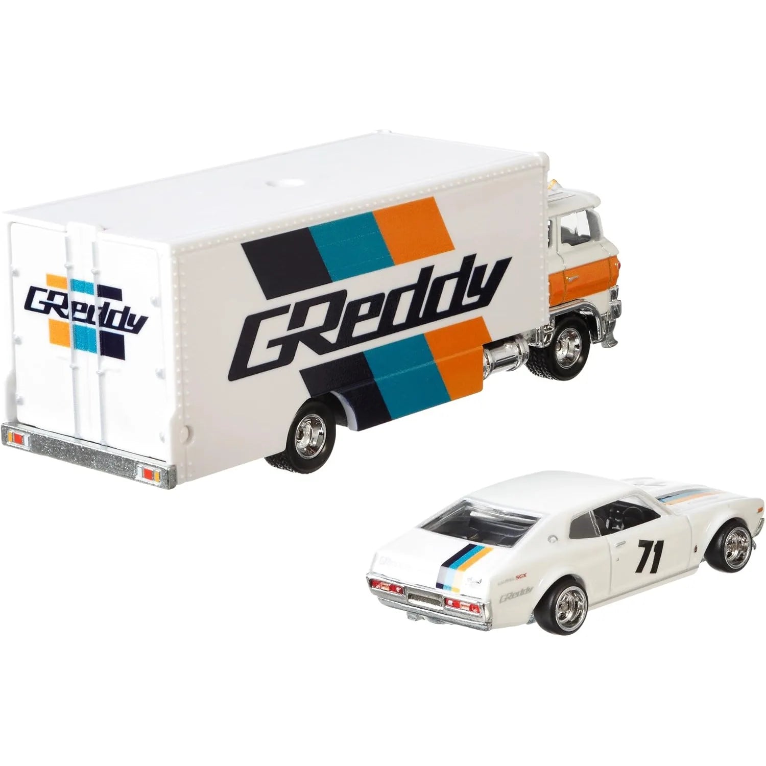 Hot Wheels 1:64 Nissan Laurel 2000 SGX and Sakura Sprinter GReddy Team Transport #2 FLF59 premium die-cast set.