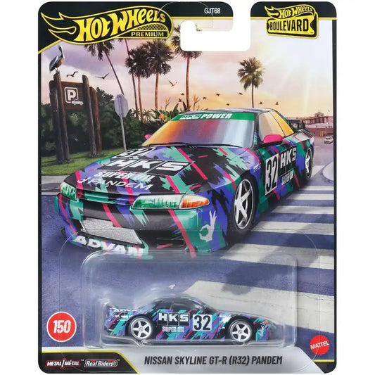 Hot Wheels Premium Boulevard Nissan Skyline GT-R R32 Pandem 1:64 scale die-cast collectible with Real Riders wheels.
