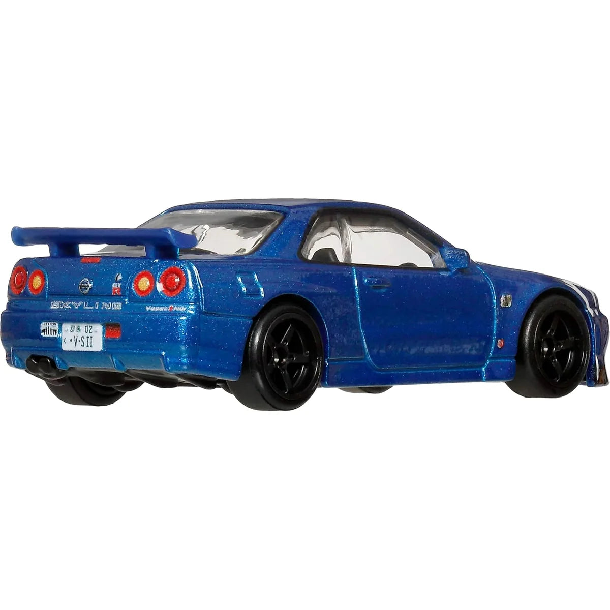 Hot Wheels Premium Car Culture Timeless Icons 1:64 Nissan Skyline GT-R V-Spec II BNR34 metallic blue die-cast with Real Riders tires.
