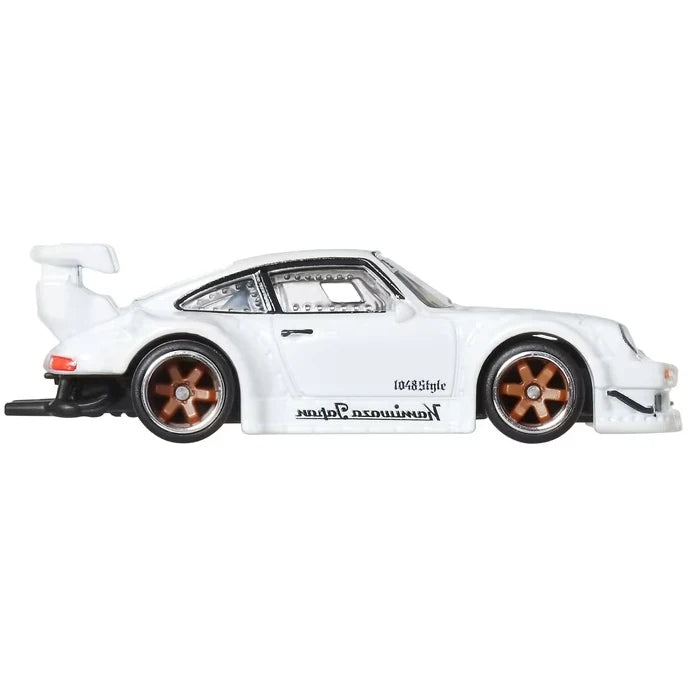 Hot Wheels 1:64 Premium Car Culture Silhouettes RWB Porsche 930 in white with RWB graphics and bronze wheels on unopened card.