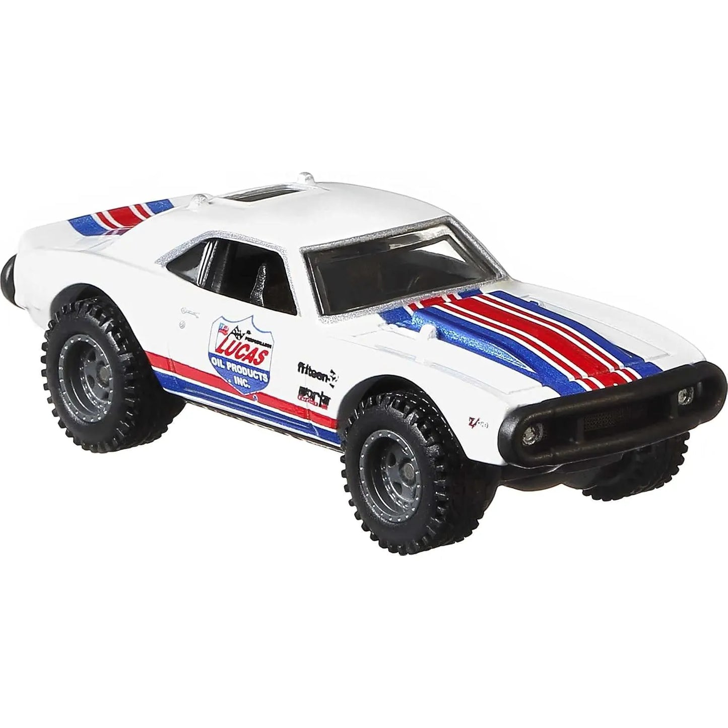 Hot Wheels Premium Car Culture Wild Terrain '67 Off Road Camaro Lucas Oil GJP89 1:64 die-cast with Real Riders wheels and Metal/Metal construction.