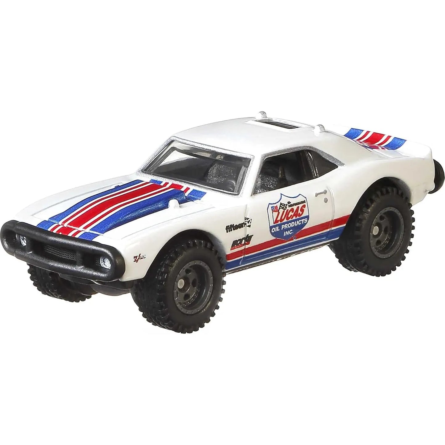 Hot Wheels Premium Car Culture Wild Terrain '67 Off Road Camaro Lucas Oil GJP89 1:64 die-cast with Real Riders wheels and Metal/Metal construction.