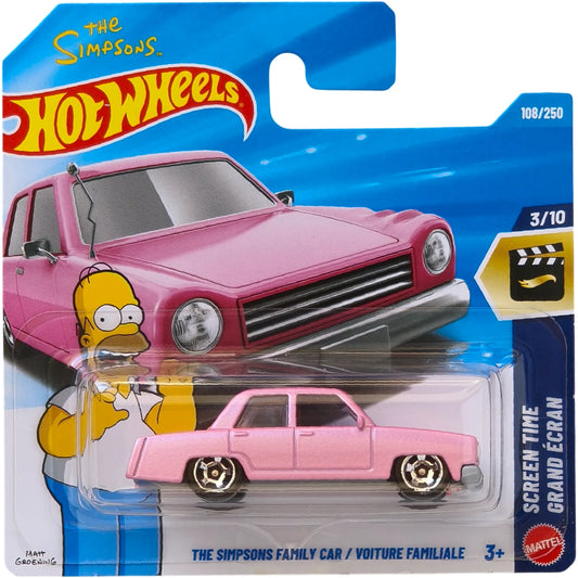 Hot Wheels 1:64 The Simpsons Family Car Pearl Pink Screen Time 3/10 108/250 2025 International Short Card die-cast model.