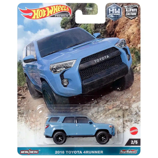 Hot Wheels 1:64 2018 Toyota 4Runner in blue from the HW Off Road series, number 2/5 in blister packaging, HKC73