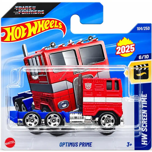 Hot Wheels 1:64 Optimus Prime Red – HW Screen Time 6/10 104/250 2025 Transformers HYW26