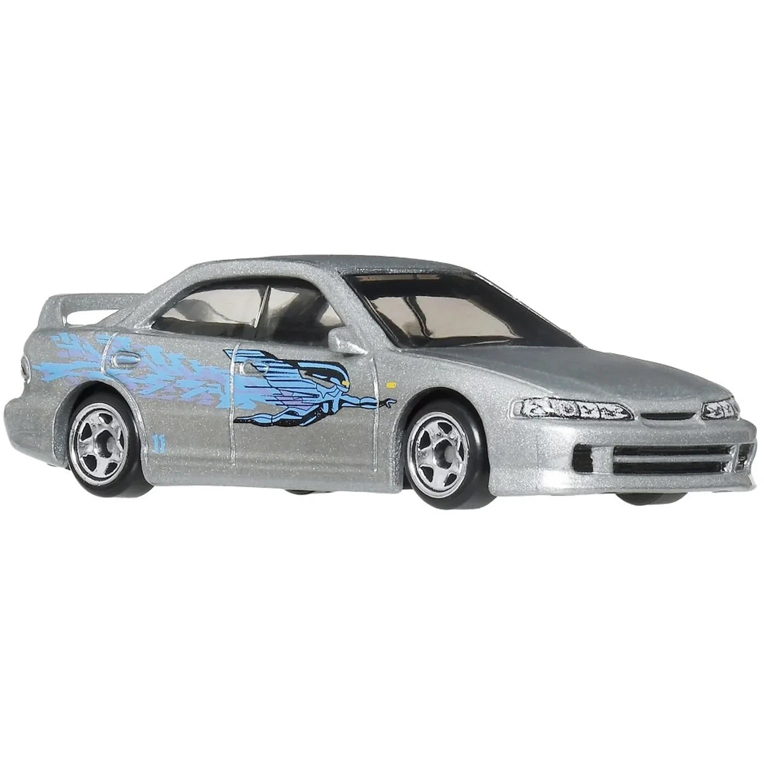 Hot Wheels Custom Acura Integra Sedan GSR (inspired by Mia Toretto) from The Fast and the Furious on Fast & Furious Graphic Remix Silver Series card, marked 5/5, blue 4-door Integra.