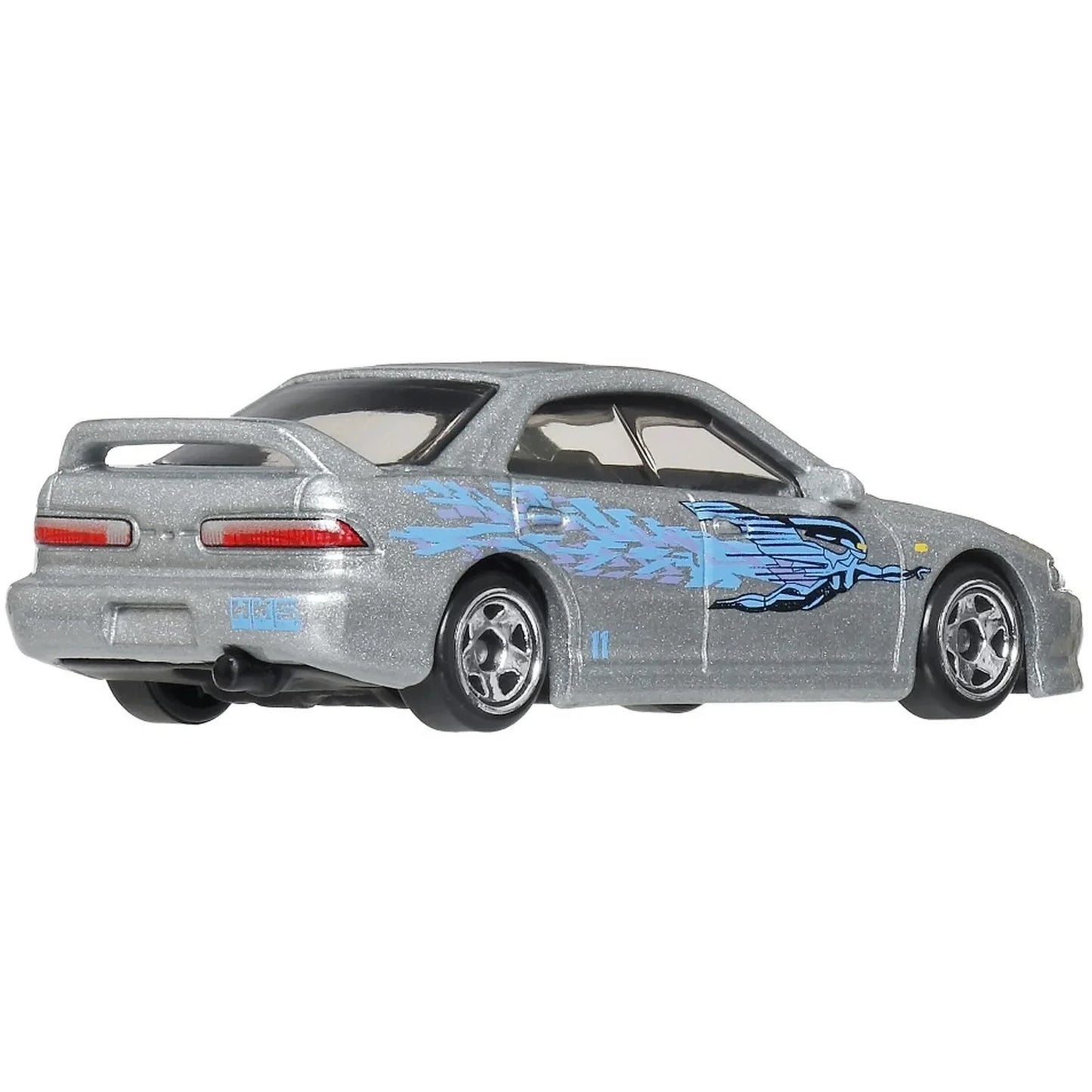 Hot Wheels Custom Acura Integra Sedan GSR (inspired by Mia Toretto) from The Fast and the Furious on Fast & Furious Graphic Remix Silver Series card, marked 5/5, blue 4-door Integra.