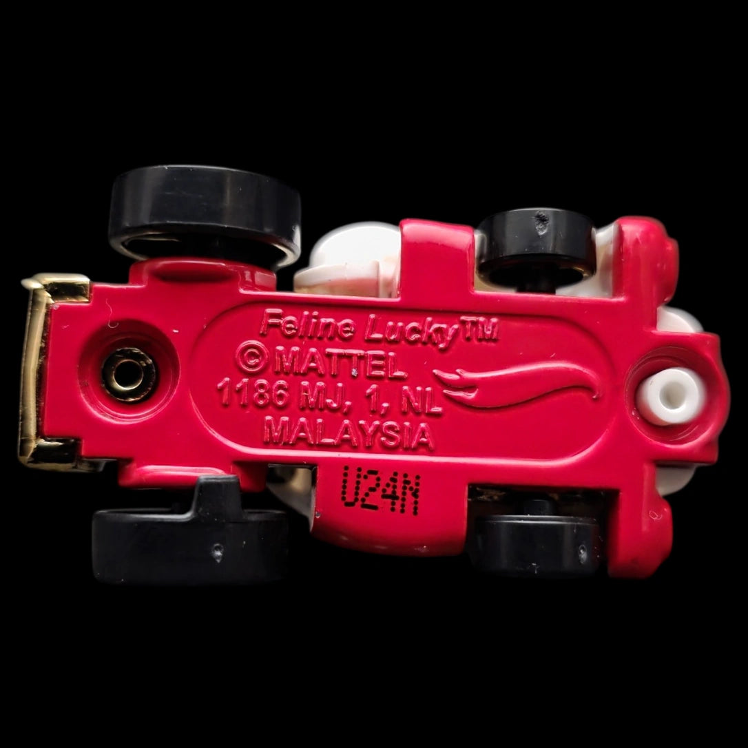 Hot Wheels 1:64 Feline Lucky die-cast car from the Celebration Racers series featuring a lucky cat design with gold accents.