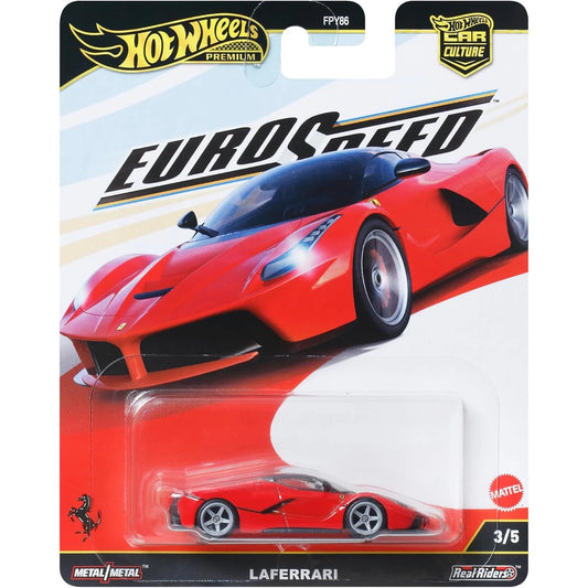 Hot Wheels 1:64 scale LaFerrari in red from the Car Culture Euro Speed series featuring Real Riders and Metal/Metal construction.