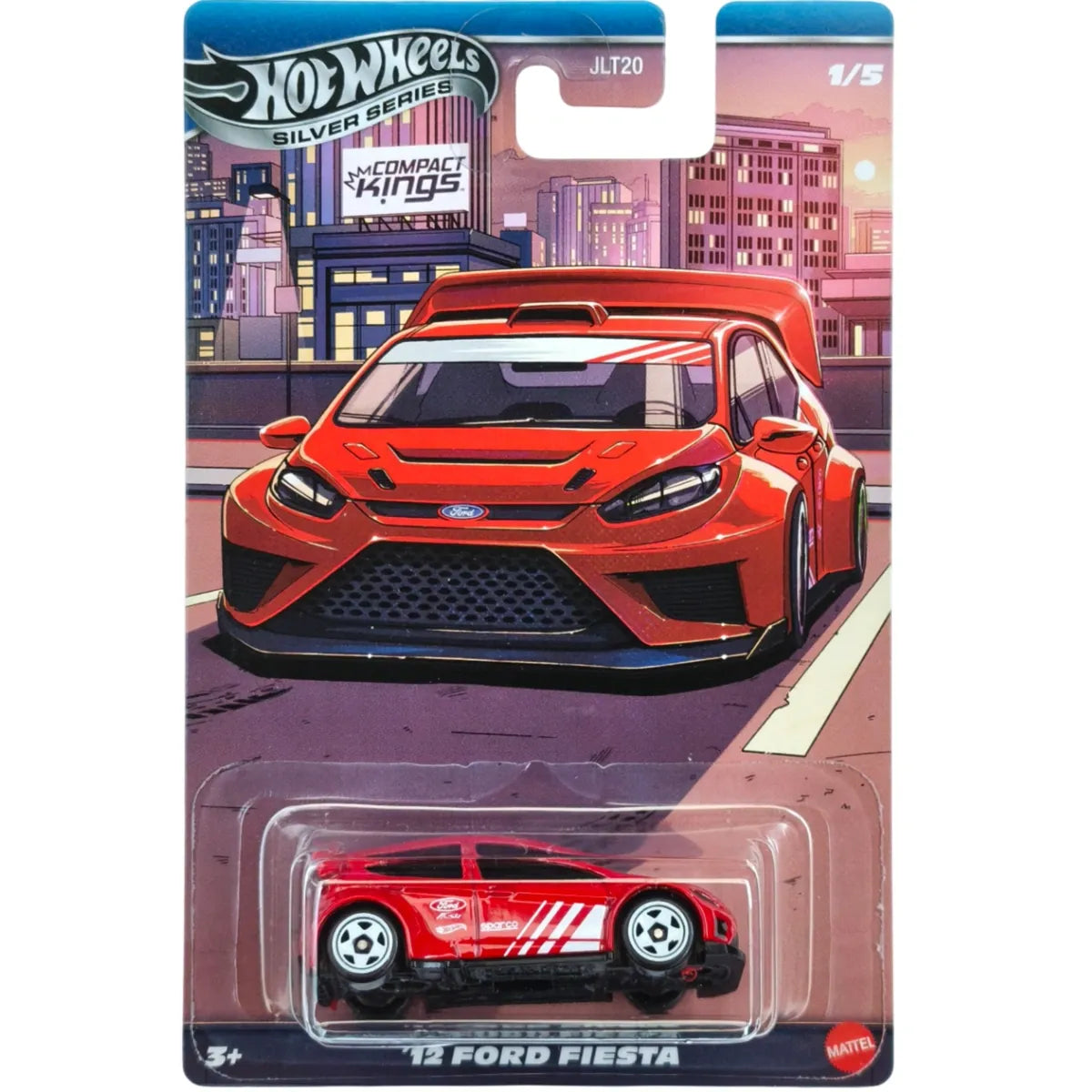 Hot Wheels Compact Kings Silver Series complete set of 5 die-cast cars featuring Ford Fiesta, Honda Civic EK9, Subaru WRX STI, Mazda MX-5 Miata, and Nissan Sentra SE-R.