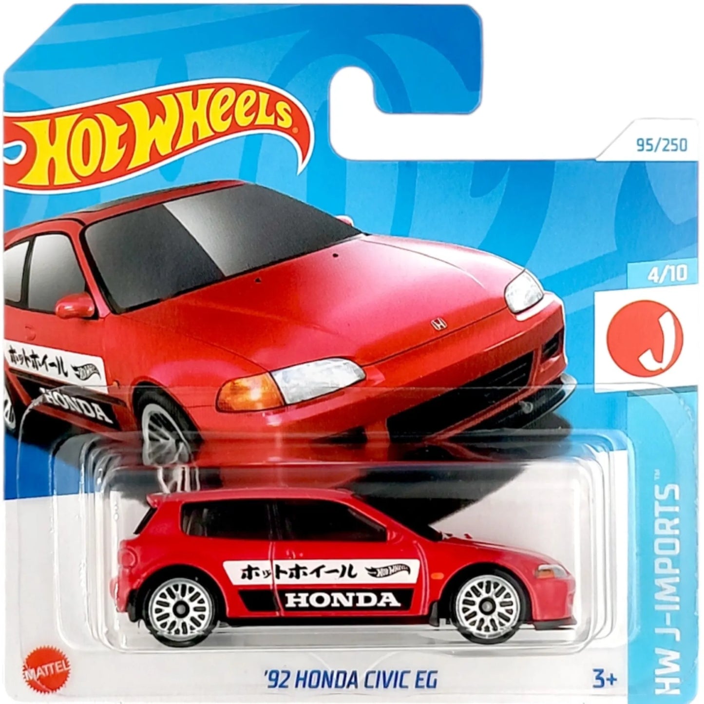 Hot Wheels 1:64 ’92 Honda Civic EG Red HW J-Imports 95/250 4/10 HTC43 Short Card die-cast model car
