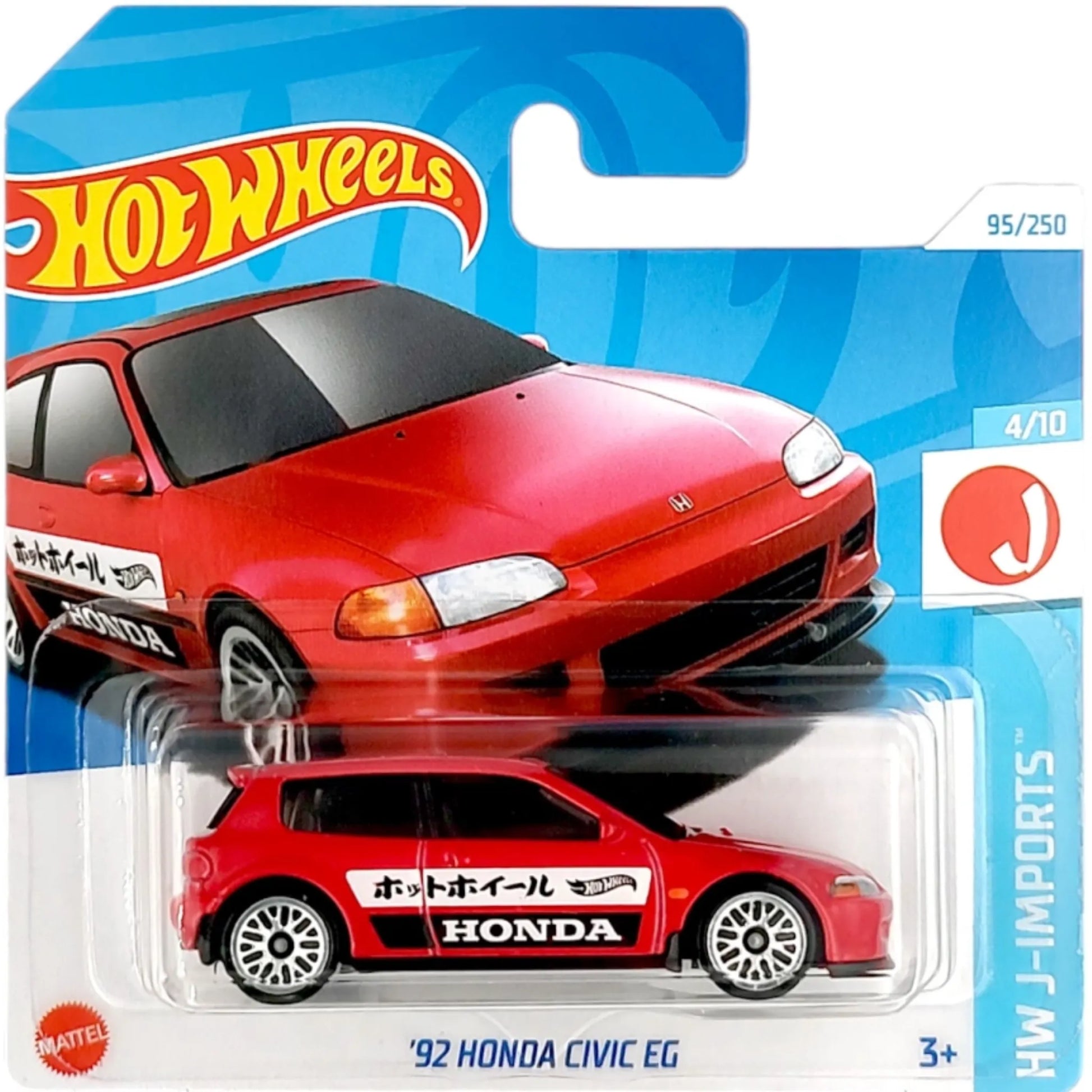 Hot Wheels 1:64 ’92 Honda Civic EG Red HW J-Imports 95/250 4/10 HTC43 Short Card die-cast model car